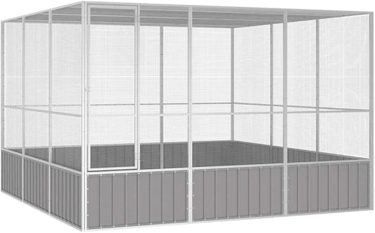 Metal Steel Large Bird Cage for Budgies, Pigeons, Galvanized Steel Birdcage Aviary House, 119.1"x127.8"x83.3", Gray,-674