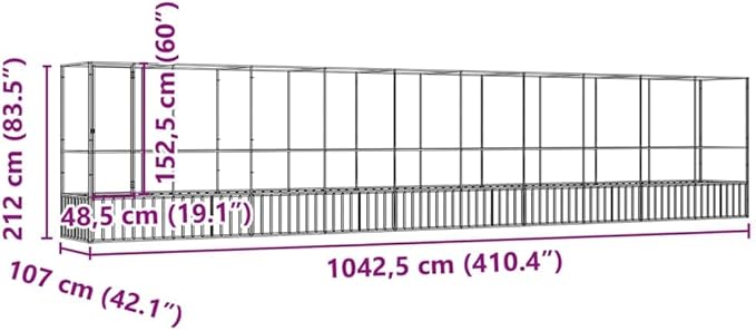 Large Bird Aviary with Extension, Outdoor Galvanized Steel Bird Cage, Galvanized Steel Outdoor Bird Aviary, Mesh Fence Bird House for Small Animals, 410.4"x42.1"x83.5"