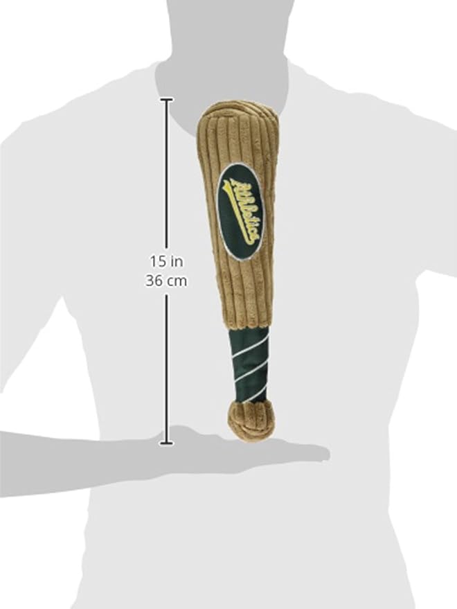 MLB Oakland Athletics Baseball Bat Toy for DOGS & CATS. Soft Corduroy Plush Dog Toy with Inner SQUEAKER, MLB Chew Toys for Dogs or Cats. Durable Fun Interactive Dog Toy with Team Names and Logo