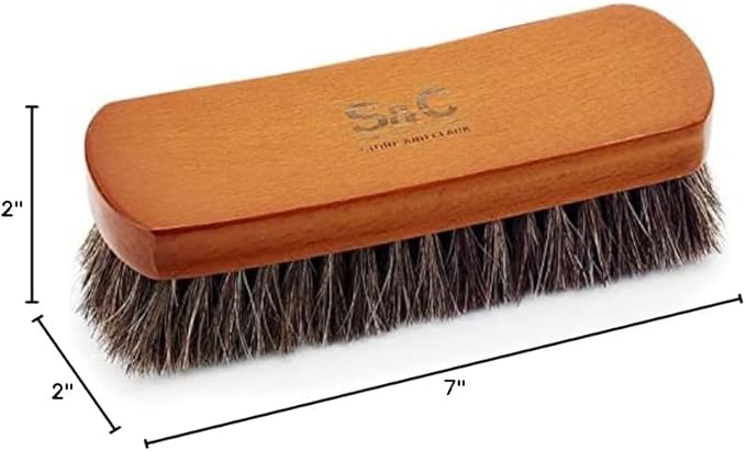Stone and Clark Luxury Horsehair Shoe Polish Brush – Handcrafted Beechwood Shoe Brush for Shine and Buffing – Premium Shoe Shine Brush with Soft Horsehair Bristles (Brown)
