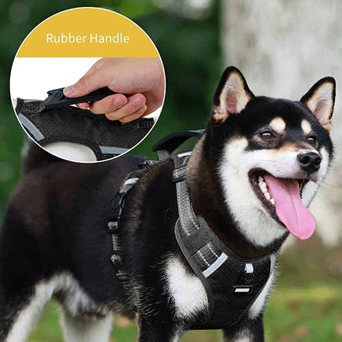 Dog Harness, No Pull Service Vest, Reflective Strips, Control Handle, Soft Padded, Adjustable and Comfortable for Easy Walking (Black), Medium