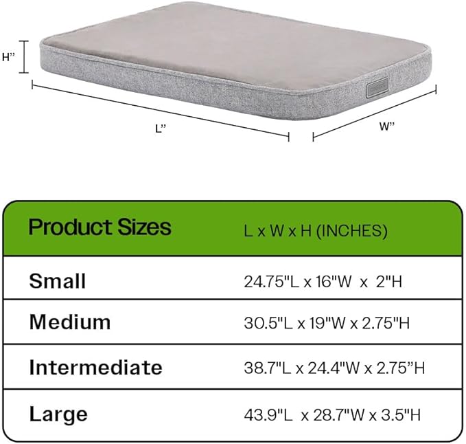 Diggs Snooz Memory Foam Dog Bed - Ideally Sized Revol Dog Crate Pad - Premium Orthopedic Pet Bed for Crate or Home - Grey, Medium