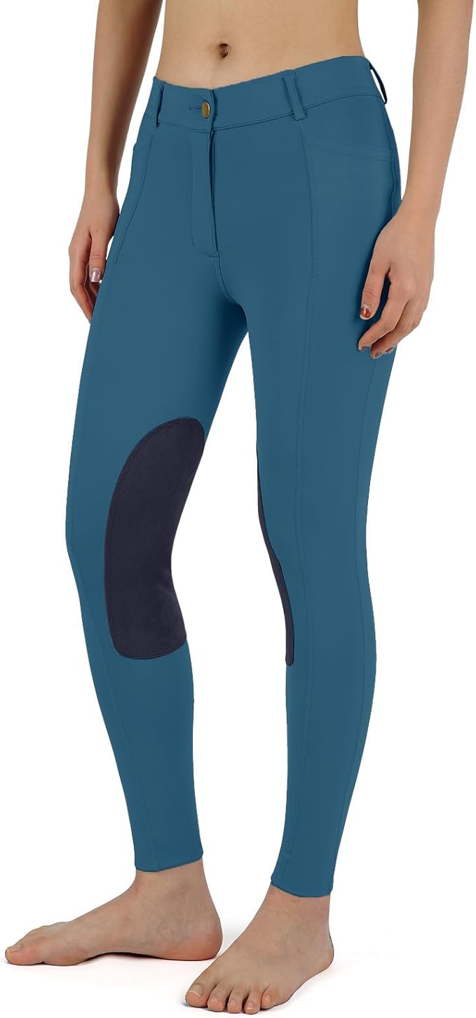 beroy Kids Horse Riding Knee-Patches Pants Girls Equestrian Front-Zip Breeches Legging with Pockets