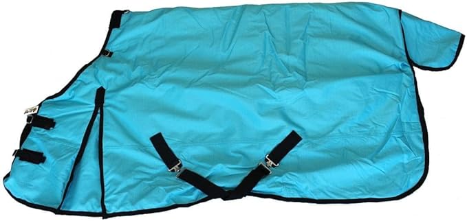 AJ Tack 1200D Waterproof Winter Horse Blanket - 400g Heavyweight Turnout with Fleece Collar, Shoulder Gussets & Tail Flap - Turquoise 72"