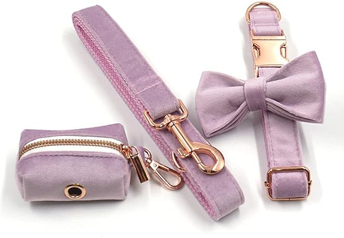 PETDURO Custom Dog Collar Personalized with Name Engraved Quick Release Rose Gold Metal Buckle for Large Medium Small Girl Dogs - Dog Leash and Bow Tie Available - Soft Comfy Velvet (Purple, XL)