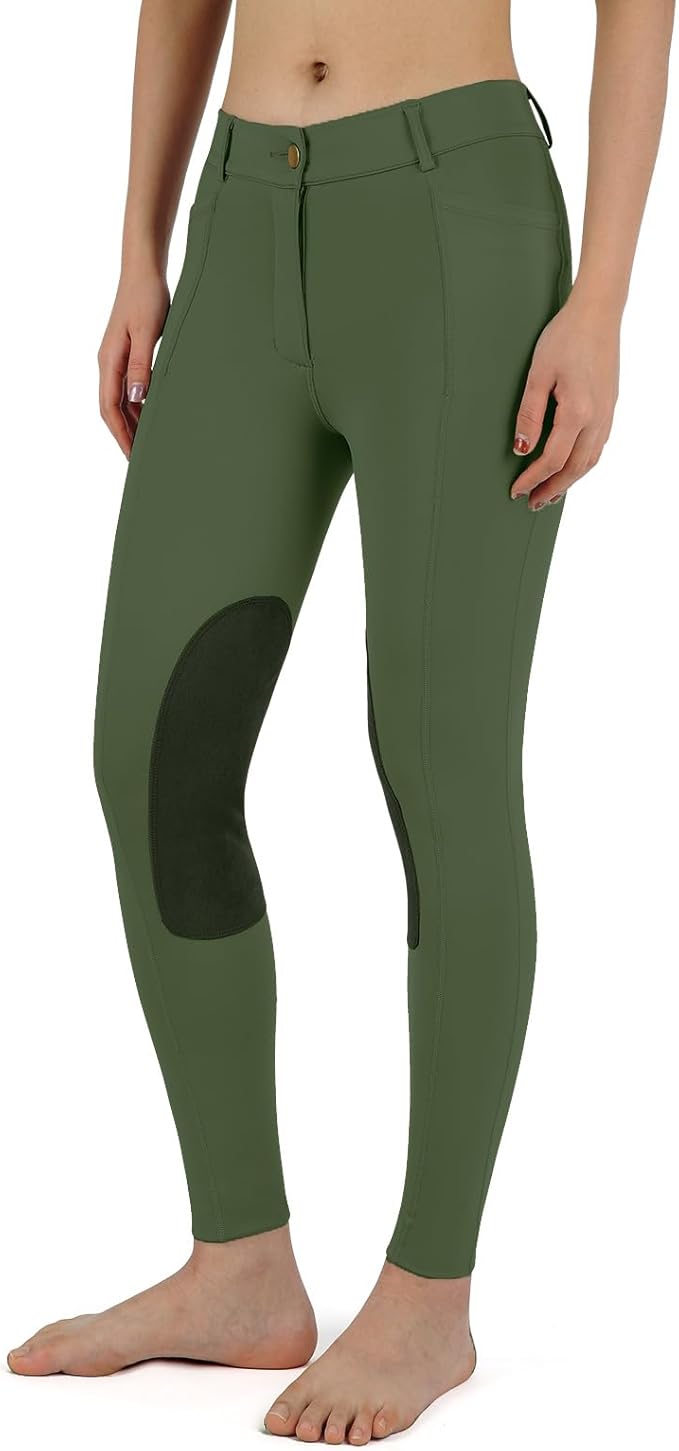 beroy Kids Horse Riding Knee-Patches Pants Girls Equestrian Front-Zip Breeches Legging with Pockets