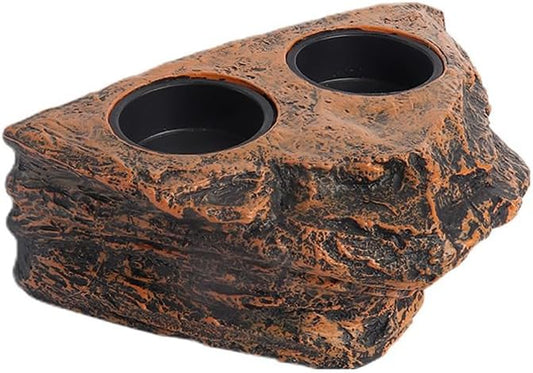 Reptile Magnetic Feeder Ledge, Reptile Food and Water Dish with 2PCS Bowls Feeding Cups for Lizards, Crested Gecko, Lizards and Chameleons Pets, Easy Install Terrarium Tank Accessory (Dual Feeder)