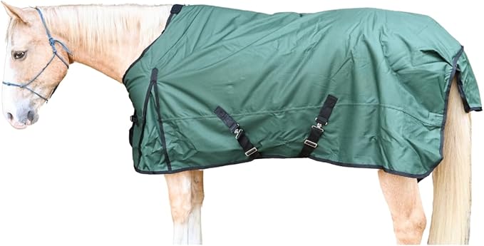 AJ Tack 1200D Waterproof Winter Horse Blanket - 400g Heavyweight Turnout with Fleece Collar, Shoulder Gussets & Tail Flap - Green 70"