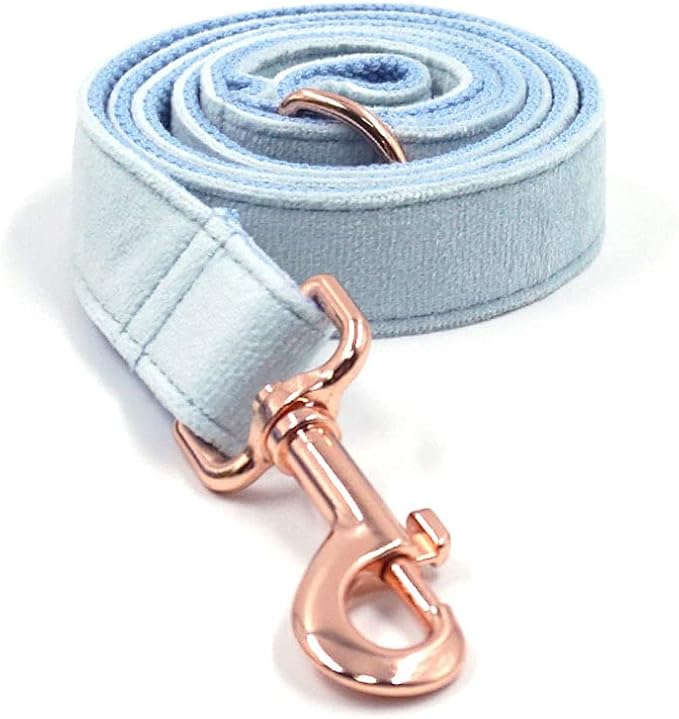 PETDURO Custom Dog Collar Personalized with Name Engraved Quick Release Rose Gold Metal Buckle for Large Medium Small Girl Dogs - Dog Leash and Bow Tie Available - Soft Comfy Velvet (Sky Blue, XL)