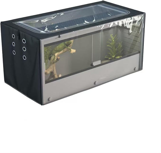 Reptile Enclosure Cover, Reptile Container Insulation Cover, with Ventilation Holes and Fleece Insulation Layer, Black (Cover only)
