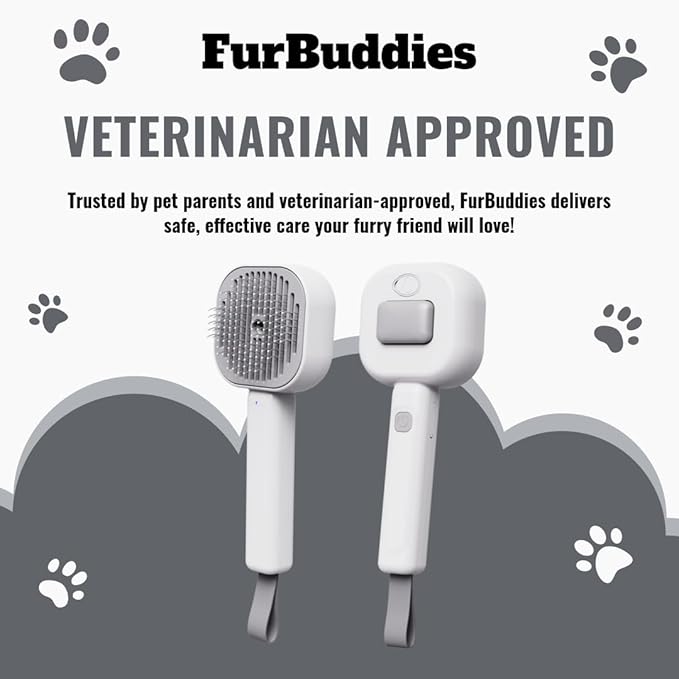 FurBuddies (Abandoned Pets Charity 4-in-1 Pet Steam Brush Ultra Quiet Technology – Groom, De-Shed & Hydrate | Cool Mist, Self-Cleaning, UV Light, USB-C Rechargeable Grooming Tool for Cats & Dogs