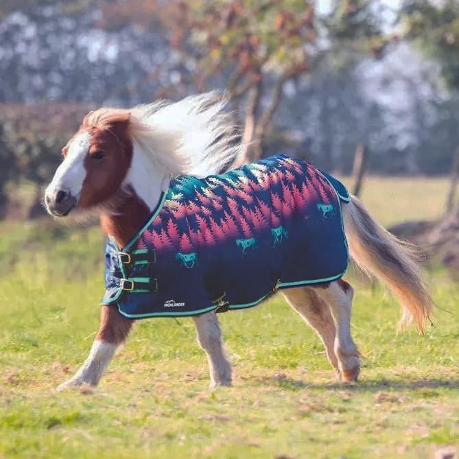 Tack Shack of Ocala- Shires Mini/Foal Highlander Turnout Blanket, Waterproof Turnout Blanket, 600 Denier, 200g Polly Fill Turnout Blanket, Mini Waterproof Blanket (Navy Forest, 36)