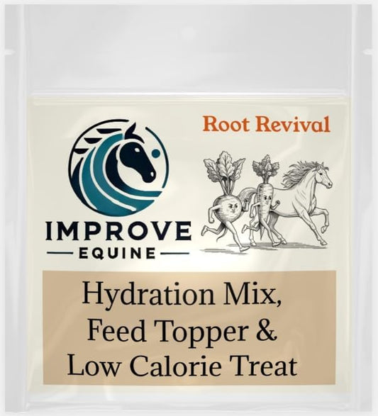 Low Calorie Hydration, Feed Topper & Treat | Safe, NO Electrolyte/Salt for Daily Intake | No Sugar Added | Hydration Support for Horses, Livestock & Dogs | 8 Servings | Root Revival