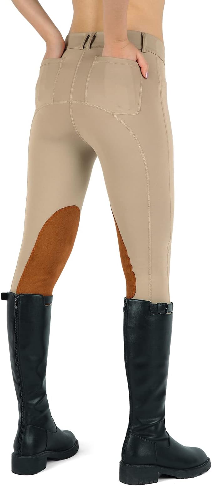 beroy Kids Horse Riding Knee-Patches Pants Girls Equestrian Front-Zip Breeches Legging with Pockets