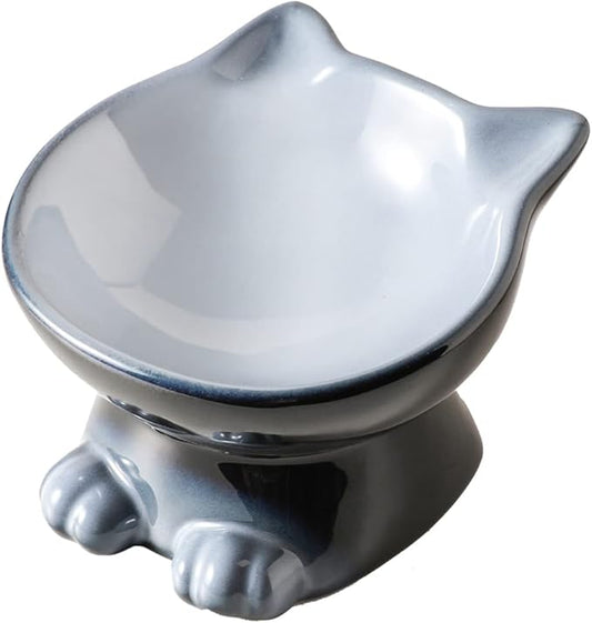 Nihow Elevated Cat/Dog Bowls: 5 Inch Ceramic Raised Cat Food & Water Bowl Set for Protecting Pet's Spine - Feeding & Watering Supplies for Pets - Elegant Gray (4.5 OZ /1 PC)