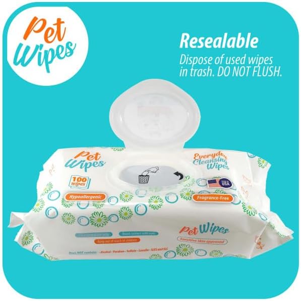 Txakur pet Wipes for Dogs and Cats Hypoallergenic Natural Products for Cleansing from Nose to Tail 400ct 8x7in Wipes in Packs of 100 Wipes Perfect for Grooming and Cleaning Made in The USA