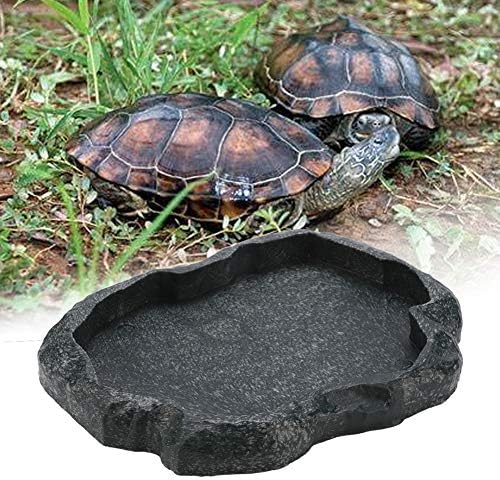 Reptile Feeding Bowl, Tortoise Water Bowl Food Bowl, Reptile Feeder Feeding Dish, Reptiles Water Tray for Reptile Scorpion Lizard Pets Plies(Dark Green M)