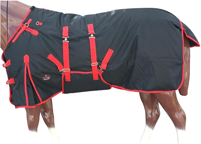 HILASON Black with Red Trims 80 Inch 1200D Winter Waterproof Poly Horse Turnout Blanket Belly Wrap