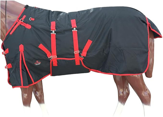 HILASON Black with Red Trims 72 Inch 1200D Winter Waterproof Poly Horse Turnout Blanket Belly Wrap