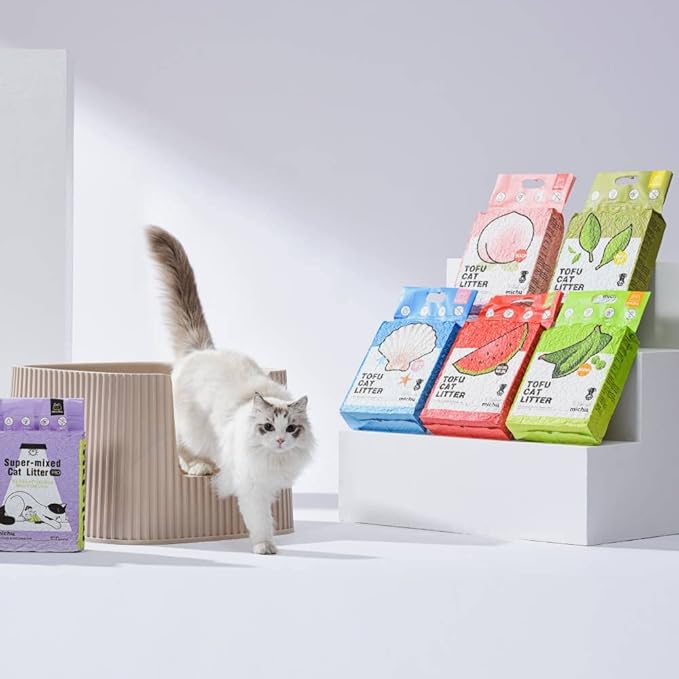 Michu Tofu Cat Litter Natural Clumping Tofu Cat Litter 5.5lb/88oz 5 Scents (Watermelon + Mixed, 2 Pack)