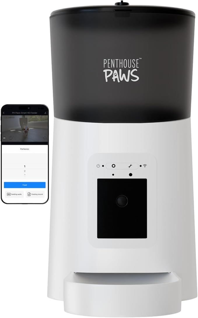 Smart HD Automatic Cat Feeder with 1080P Camera & Night Vision, 2-Way Audio, WiFi App Control, Anti-Jam 6L Pet Feeder with Battery Backup, Schedules Up to 15 Meals for Cat & Dog (White)