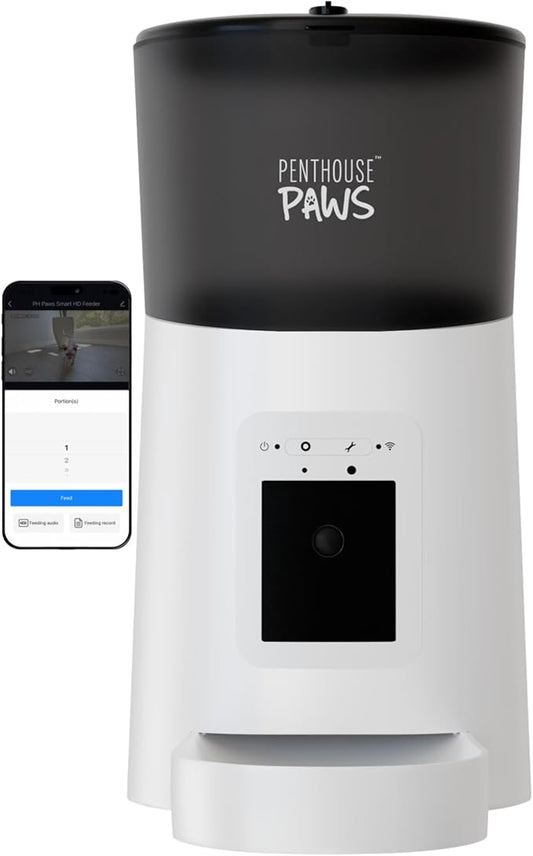 Smart HD Automatic Cat Feeder with 1080P Camera & Night Vision, 2-Way Audio, WiFi App Control, Anti-Jam 6L Pet Feeder with Battery Backup, Schedules Up to 15 Meals for Cat & Dog (White)