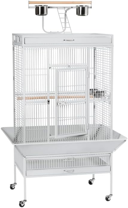 Suburban Sophistication Playtop Bird Home with Spacious Design, Durable Materials, Removable Perches Medium/Pewter White