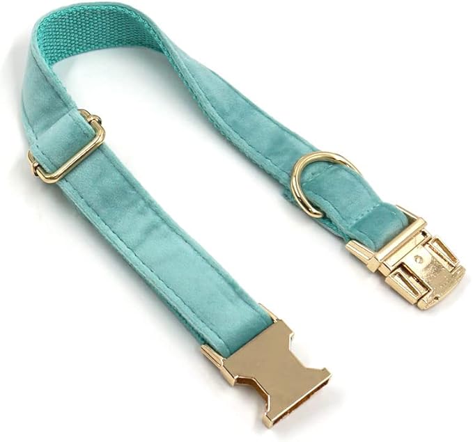 PETDURO Personalized Dog Collar Mint Green Soft Velvet for Large Medium Small Boy Girl Dogs - Custom Collar with Name Phone Number Engraved on Gold Metal Buckle - Add Leash Bow Set via Customize Now