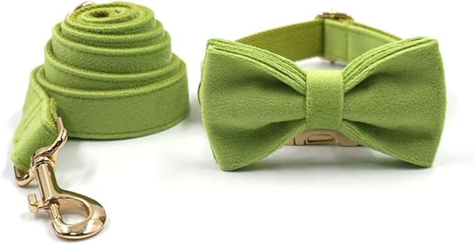 PETDURO Custom Dog Collar Personalized with Name Engraved Quick Release Rose Gold Metal Buckle for Large Medium Small Girl Dogs - Dog Leash and Bow Tie Available - Soft Comfy Velvet (Green, S)