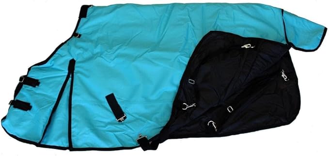 AJ Tack 1200D Waterproof Winter Horse Blanket - 400g Heavyweight Turnout with Fleece Collar, Shoulder Gussets & Tail Flap - Turquoise 74"