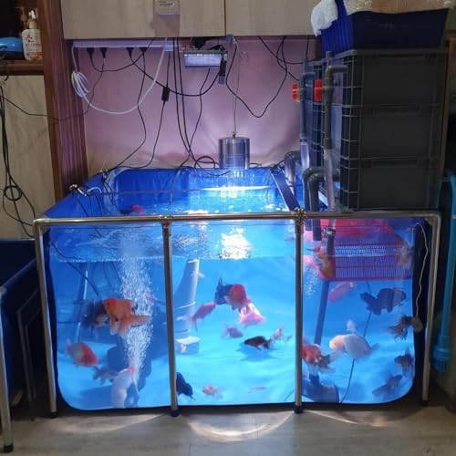 Flexible PVC Canvas Fish Breeding Water Tank with Steel Frame, Clear Viewing Window, Easy Assembly, Ideal for Aquatic Pets, Backyard Pool Pond - 50x40x30cm