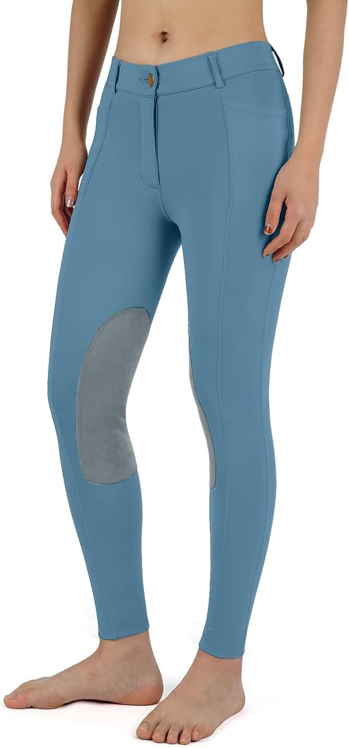 beroy Kids Horse Riding Knee-Patches Pants Girls Equestrian Front-Zip Breeches Legging with Pockets