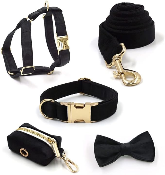 PETDURO Custom Dog Collar Personalized with Name Engraved Quick Release Rose Gold Metal Buckle for Large Medium Small Girl Dogs - Dog Leash and Bow Tie Available - Soft Comfy Velvet (Black G, XL)