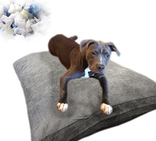 eConsumersUSA 40''x35'' Gray Microsuede Pet Dog Orthopedic Pillow Bed with Premium Shredded Memory - Includes with Water Resistant Cover + Free Bonus 2nd External Cover