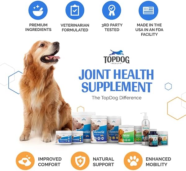 TopDog Health GlycanAid Maintenance Joint Nutrition for Dogs (150 Chewable Tablets), Made in USA-USA Ingredients: Glucosamine HCL, Chondroitin Sulfate, MSM & Vitamin C