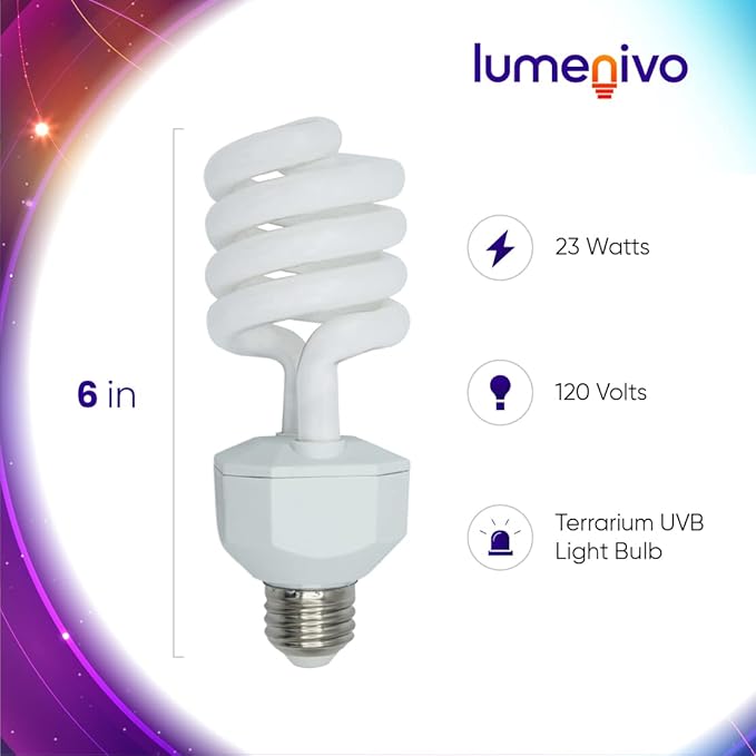 lumenivo 23 Watt UVB Reptile Light 5.0 23W Spiral Reptile Heat Terrarium Light Bulbs for Turtles, Gecko, Tortoise, Snake, Lizard, Chameleons, and Insects - 120V - 1 Pack