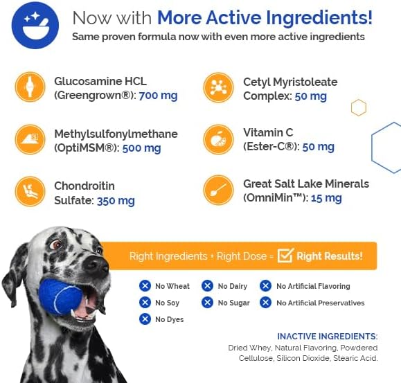 TopDog Health GlycanAid Maintenance Joint Nutrition for Dogs (150 Chewable Tablets), Made in USA-USA Ingredients: Glucosamine HCL, Chondroitin Sulfate, MSM & Vitamin C