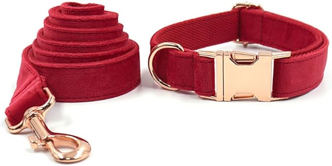 PETDURO Custom Dog Collar Personalized with Name Engraved Rose Gold Metal Buckle for Large Medium Small Girl Dogs - Dog Leash and Bow Tie Available - Soft Comfy Velvet (Christmas Red RG, S)
