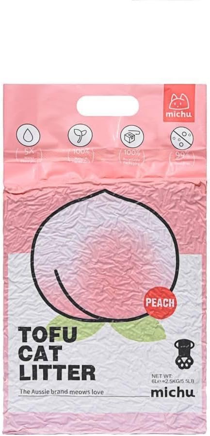 Michu Tofu Cat Litter Natural Clumping Tofu Cat Litter, Fast Clumping and Easily Scoop-able 5.5lb/88oz 5 Scents - Peach, 8 Pack