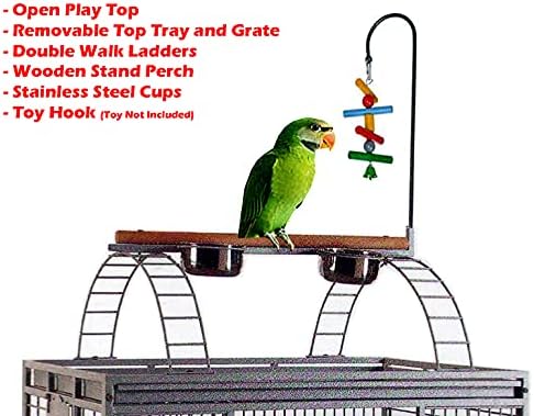 Castle PlayTop Parrot Cage - 32" W x 23" L x 66" H for Large Macaws Cockatoos African Grey Amazon (32" W x 23" L x 66" H, Black Vein)