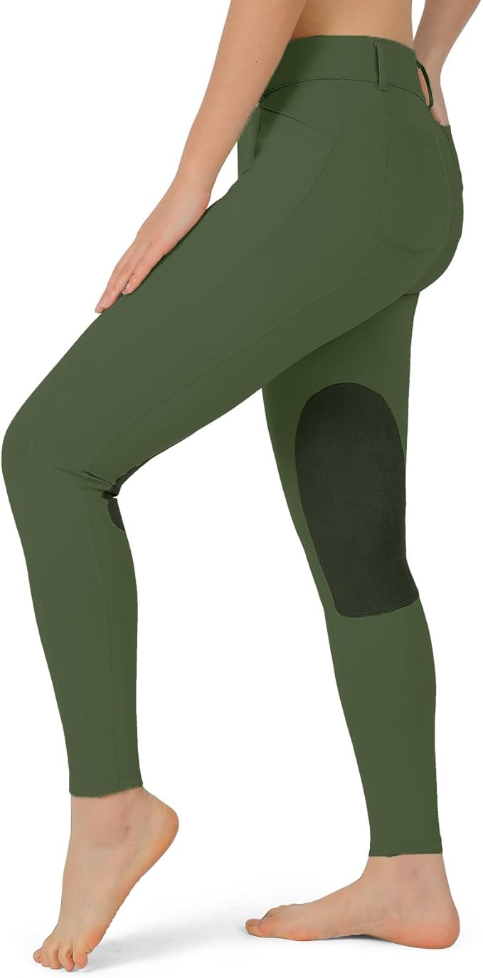 beroy Kids Horse Riding Knee-Patches Pants Girls Equestrian Front-Zip Breeches Legging with Pockets