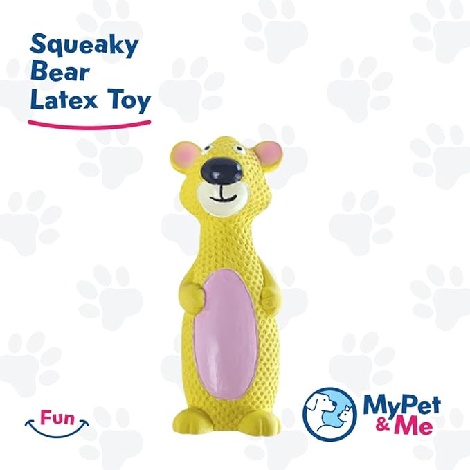 My Pet & Me - Squeaky Dog Toys for Light to Moderate Chewers - Fun Latex Toys for Puppies, Teething, and Gentle Play - Interactive Fetch and Chew Toy with Squeaker (Golden Bear, 6 Inch)