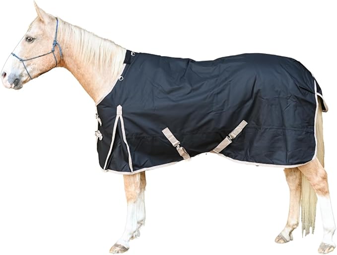 AJ Tack 1200D Waterproof Winter Horse Blanket - 400g Heavyweight Turnout with Fleece Collar, Shoulder Gussets & Tail Flap - Black 76"