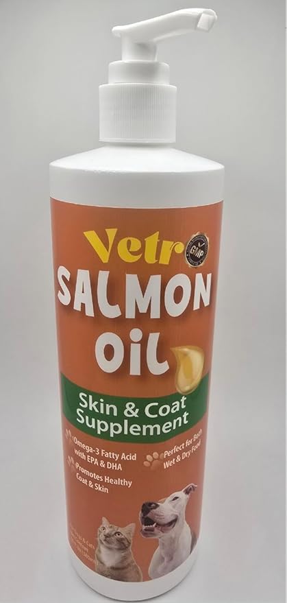 Vetr Norwegian Salmon Oil for Dogs & Cats, 16.9 oz - Omega 3 Fish Oil for Healthy Skin, Shiny Coat, Joint & Heart Health