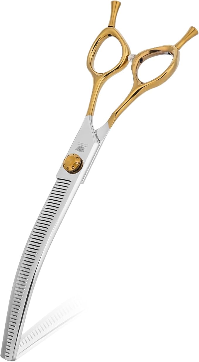 Curved Thinning Shears Professional Dog Curved 7.5 in Thinning Scissors Ergonomic Handle Design for thinning shears dogs Medium & Large Face and Paws