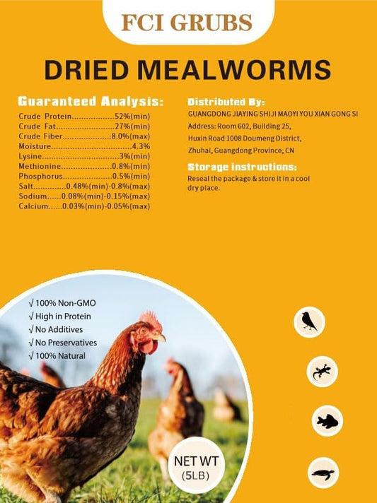 Dried Mealworms 5LB-High Protein Chicken Feed,More Protein,No Additives,Premium Organic Non-GMO,Rich in Protein Meal Worms for Chickens,Wild Birds,Laying Hens,Turkeys-Nutrient-Rich Mealworms