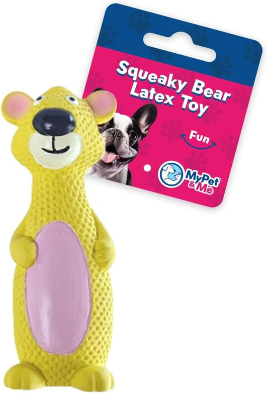 My Pet & Me - Squeaky Dog Toys for Light to Moderate Chewers - Fun Latex Toys for Puppies, Teething, and Gentle Play - Interactive Fetch and Chew Toy with Squeaker (Golden Bear, 6 Inch)