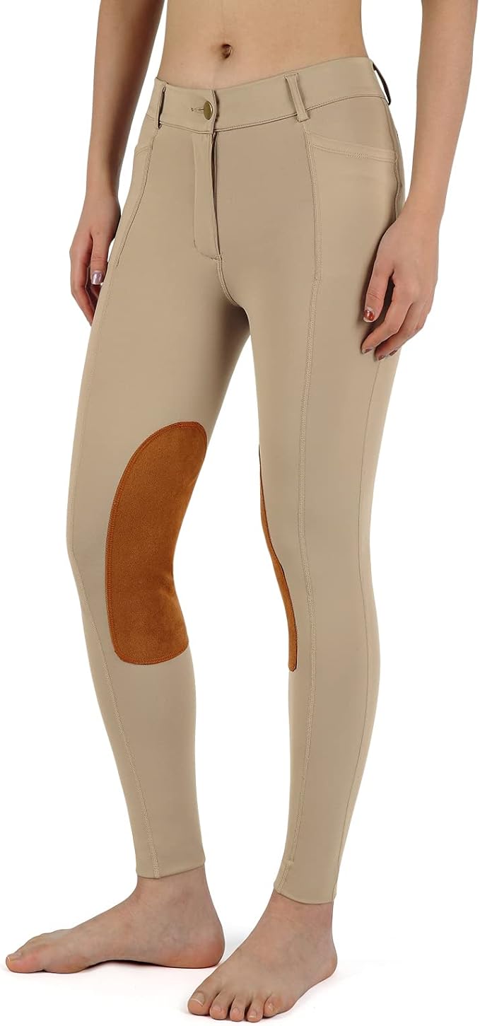 beroy Kids Horse Riding Knee-Patches Pants Girls Equestrian Front-Zip Breeches Legging with Pockets