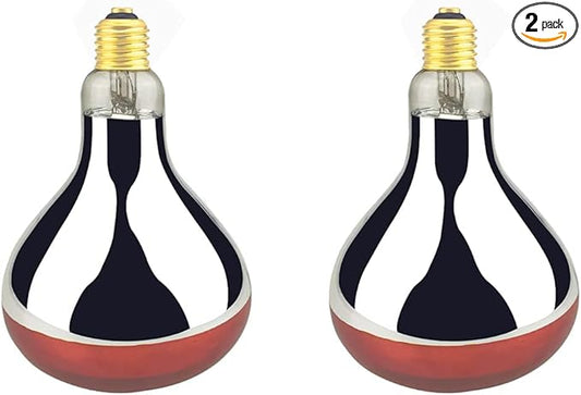 Heat Lamp Bulb R40 250 Watt 2 Pack Painted Red Infrared Glass Lamp Bulb for Food Service, Brooder Bulb, Chicks, Pet, Bathroom.