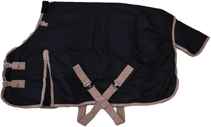 AJ Tack 1200D Waterproof Winter Pony Blanket - 300g Heavyweight Turnout with Fleece Collar, Shoulder Gussets & Tail Flap - Black 56"